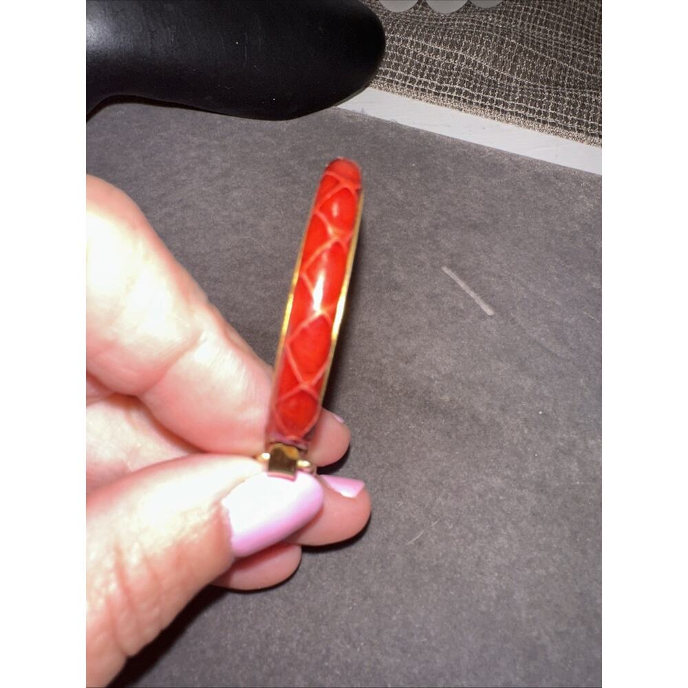 Vintage Gucci 24 karat gold plated bangle Snake bracelet RED - Picture 7 of 16